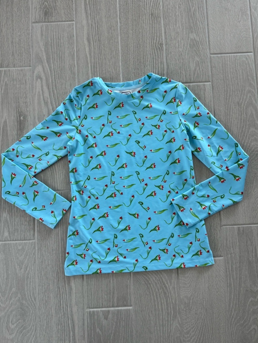 JONATHAN COHEN Dancing Tulips Blue Long Sleeve Crewneck Top Size L EUC